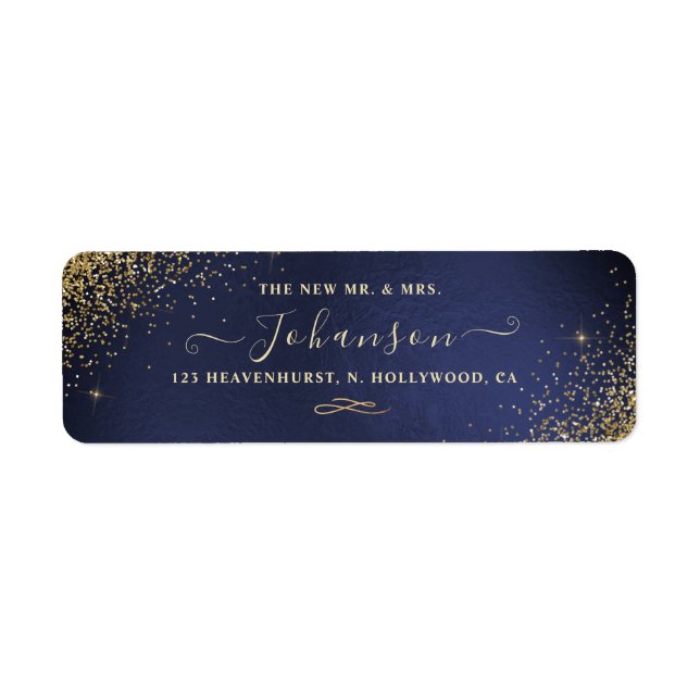 Étiquette Marine Blue+Faux Gold Parties scintillant Adresse  (Devant)