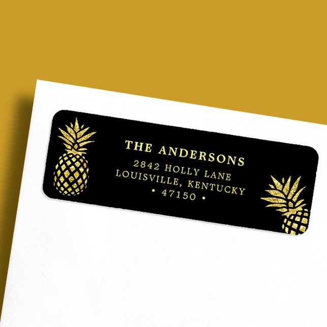 Étiquette Marine Blue Gold Ananas Adresse personnalisée (Créateur téléchargé)