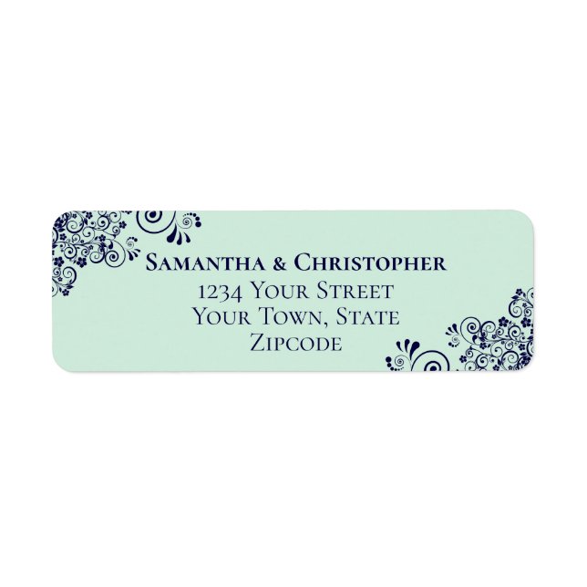 Étiquette Marine Blue & Mint Green Mariage Adresse de retour (Devant)