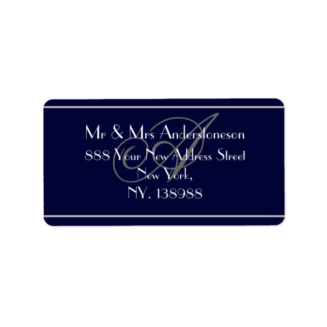 Étiquette Marine Blue Monogram Mariage RSVP Adresse (Devant)