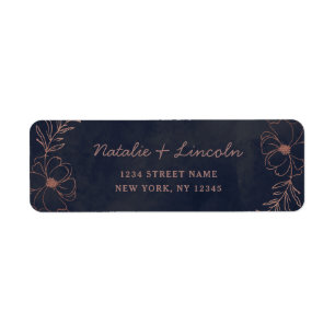 Étiquette Marine Blue & Rose Gold Foil Mariage Adresse de re