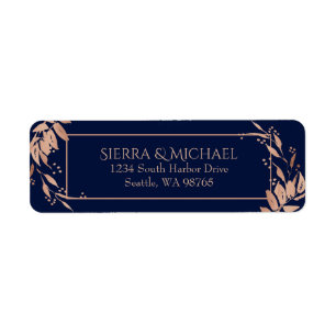 Étiquette Marine Blue Rose Gold Foliing Mariage Adresse de r