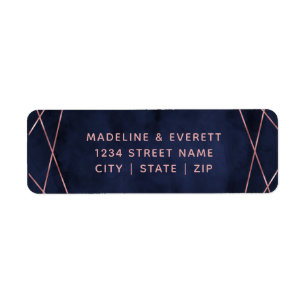 Étiquette Marine Blue & Rose Gold Lines Mariage Adresse de r