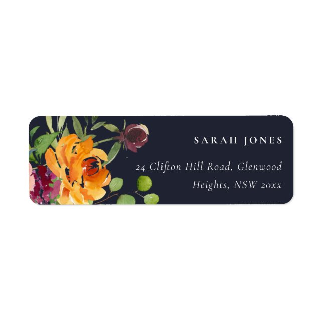 ÉTIQUETTE MARINE BLUSH JAUNE ORANGE FLORALE ADRESSE BUNCH (Devant)