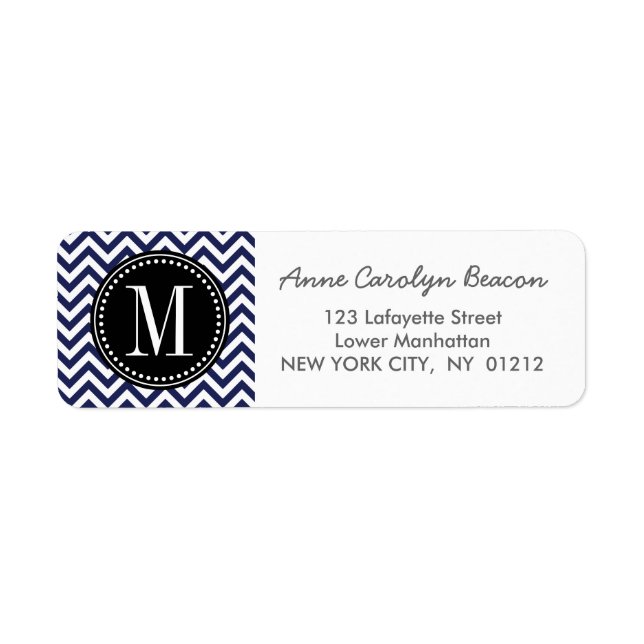 Étiquette Marine Chevron Zigzag Monogramme personnalisé (Devant)