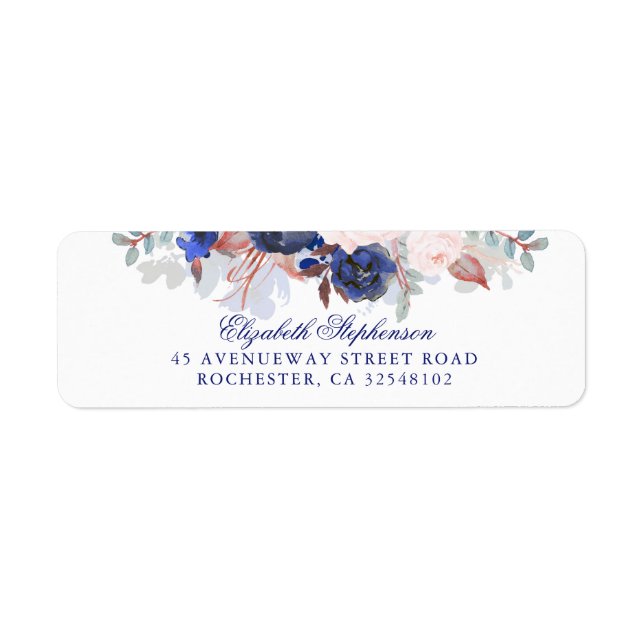 Étiquette Marine Floral Boho Chic Mariage (Devant)