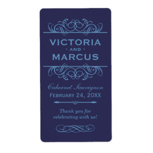 Étiquette Marine Mariage Vin Bouteille Monogramme Favoriser