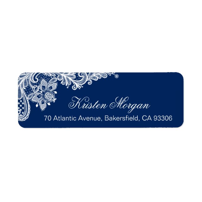 Étiquette Marine moderne Classy Blue Floral Lace RSVP (Devant)