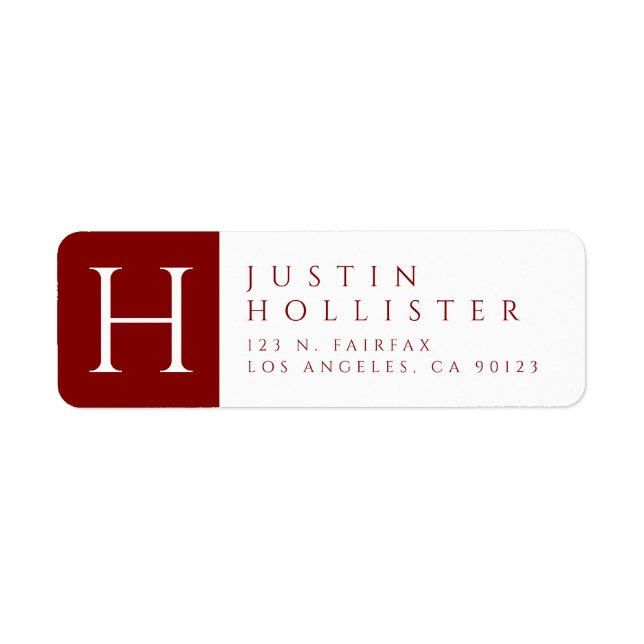 Étiquette Maroon & Blanc | Adresse de retour classique (Devant)