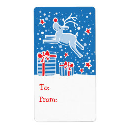 Étiquette Marque cadeau de Noël Reindeer bleu (vers et depui