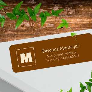 Étiquette Marron Chocolat Lettre de Monogramme Personnalisé