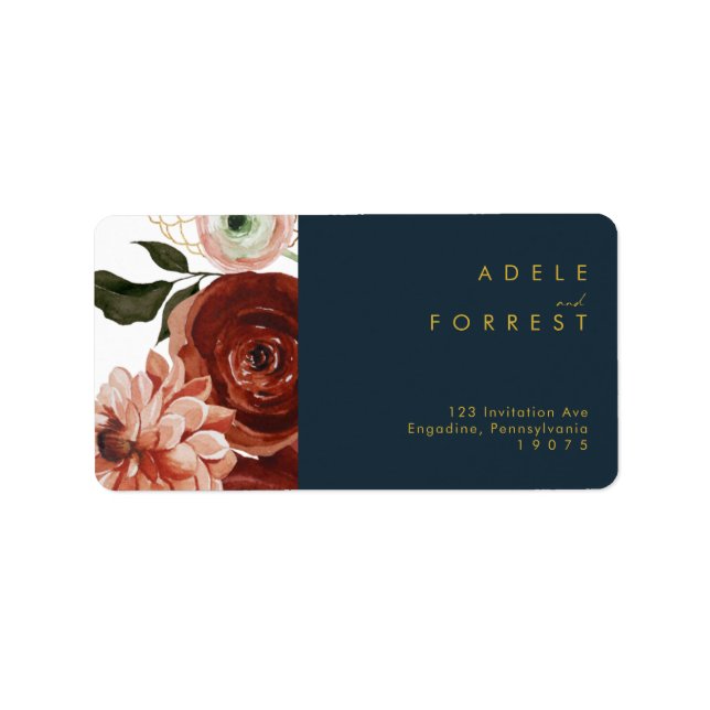 Étiquette Marsala Autumn Floral | Marine Wedding RSVP Adress (Devant)