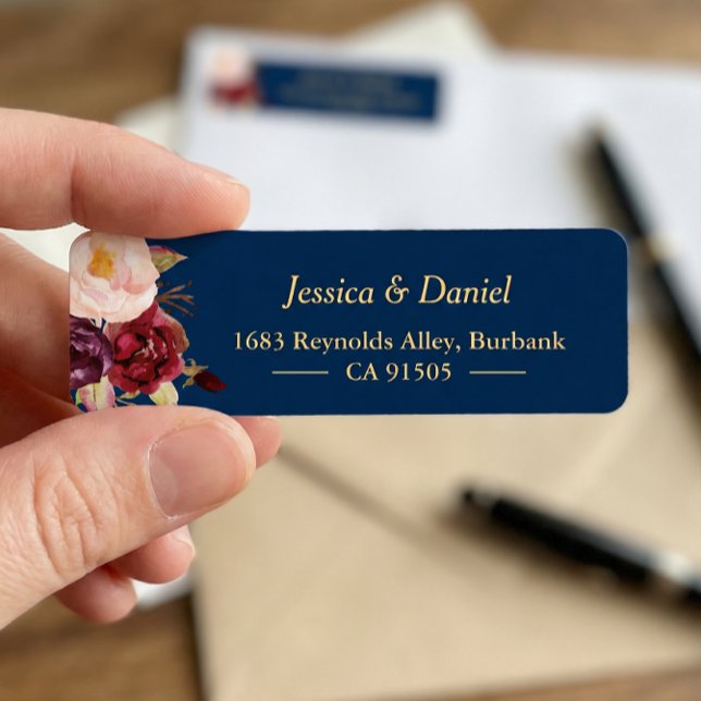 Étiquette Marsala Bourgogne rose bleu marine (Créateur téléchargé)