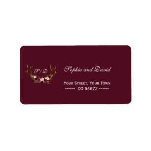 Étiquette Marsala de Bourgogne Floral Antlers Mariage