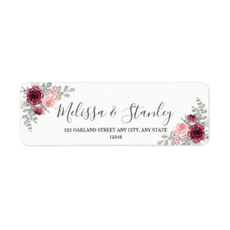Étiquette Marsala de Bourgogne rustique et Mariage floral ro