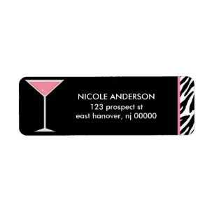 Étiquette Martini rose verre et anneau de diamant