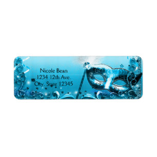 Étiquette Masque de Bal Masqué Bleu Élégant