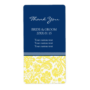 Étiquette Masque de mariage jaune bleu Damas