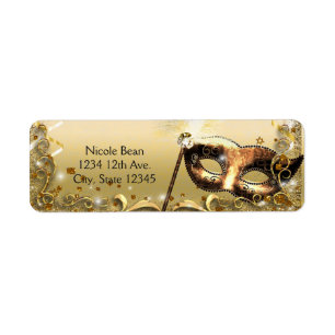 Étiquette Masque de mascarade doré pour fête d'anniversaire 