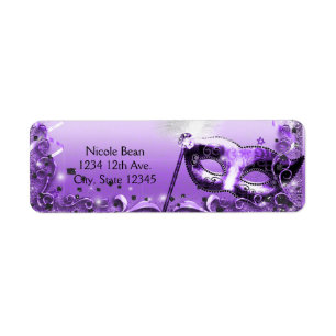 Étiquette Masque de Mascarade Violet Élégant pour Soirée dan