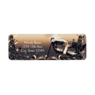 Étiquette Masque de masquerade en bronze et crème, élégant b