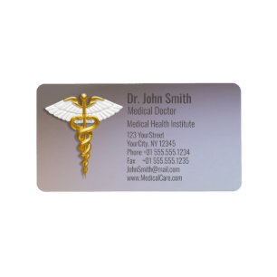 Étiquette Médicale Elegant Gold Caduceus ailes blanches