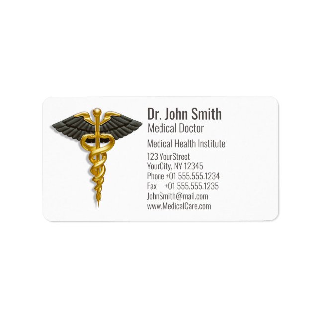 Étiquette Médicale Elegant Gold Caduceus Black Wings Classy (Devant)