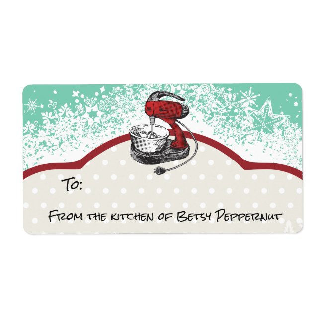 Étiquette Mélangeur de stand rétro de la cuisine de Noël (Devant)