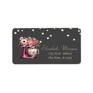 Étiquette Mélangeur rouge chic Fleurs Confettis en feuille d