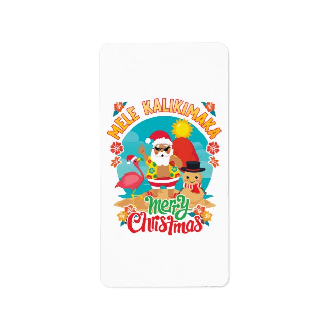Étiquette Mele Kalikimaka pour un Noël hawaïen brillant (Devant)