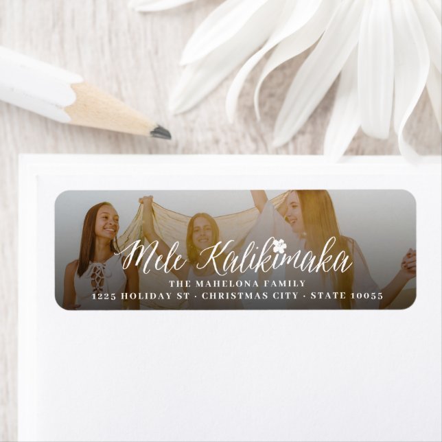 Étiquette Mele Kalikimaka Simple Photo Adress (En situation)