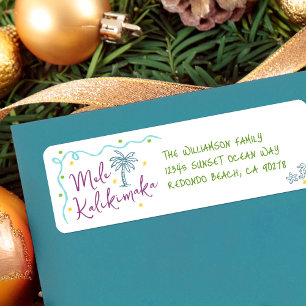 Étiquette Mele Kalikimaka Teal Violet Vert Gribouillis Adres