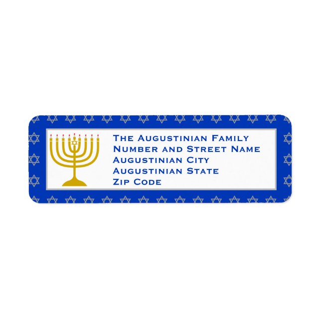 Étiquette Menorah personnalisée en bleu HANOUKKA Adresse de  (Devant)