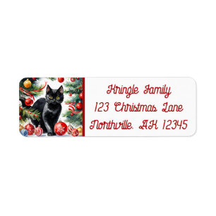 Étiquette Meowy Christmas Kitten Aquarelle Adresse de retour