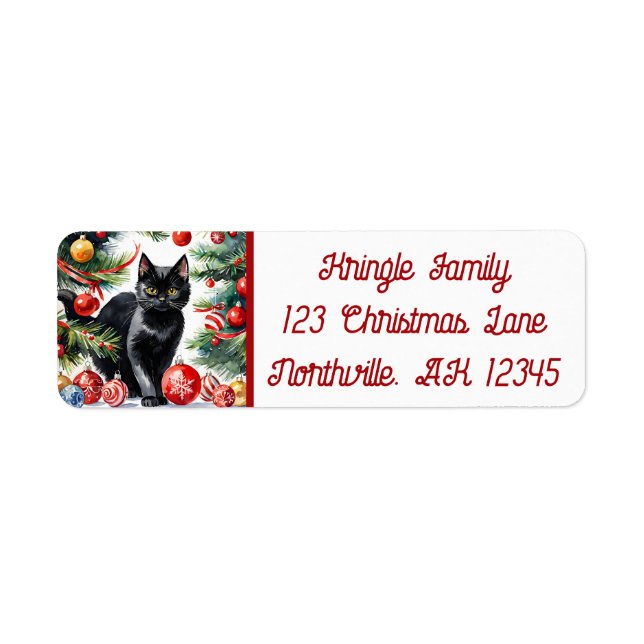 Étiquette Meowy Christmas Kitten Aquarelle Adresse de retour (Devant)
