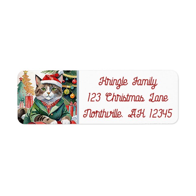 Étiquette Meowy Christmas Tabby Chat Retourner l'adresse (Devant)