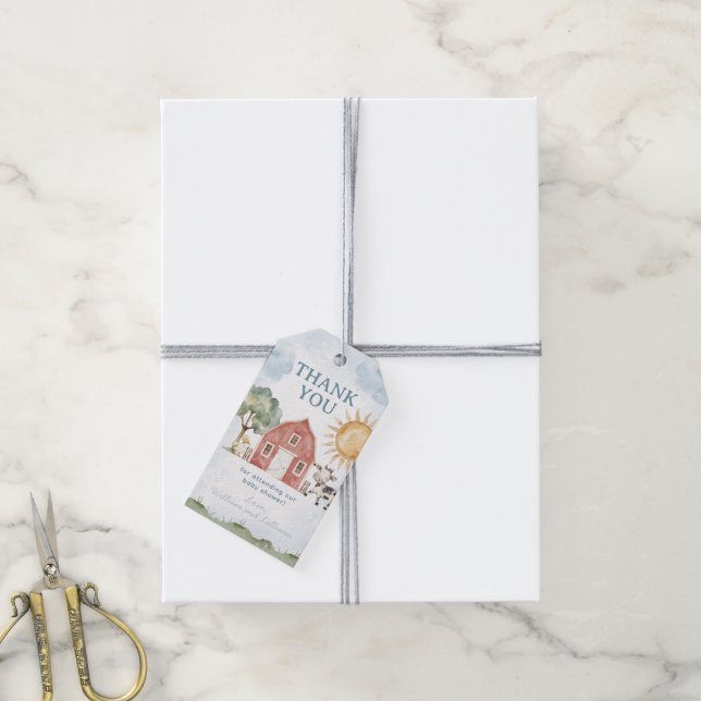 Étiquette Merci Baby shower agricole (Avec de la ficelle)