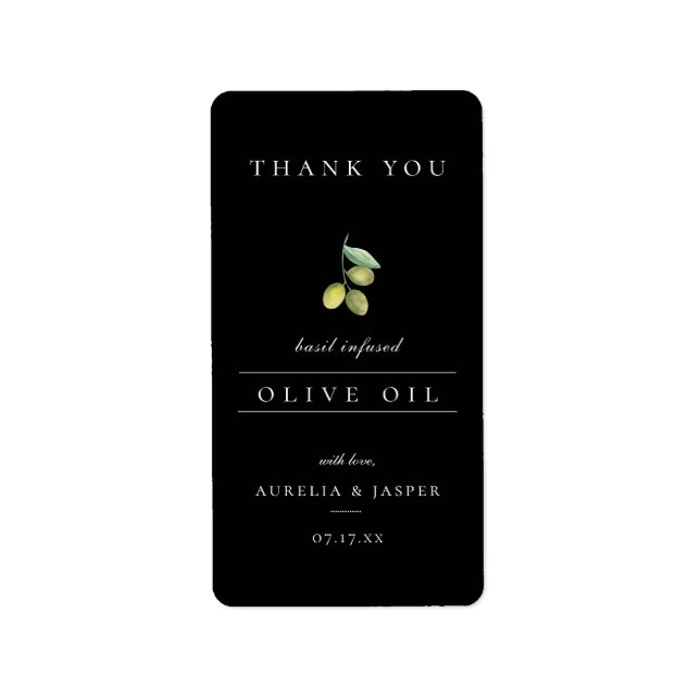 Étiquette Merci d'huile d'olive contaminé moderne noir Étiqu (Devant)