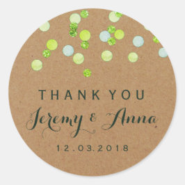 Étiquette Merci Kraft Vert Confetti Moderne