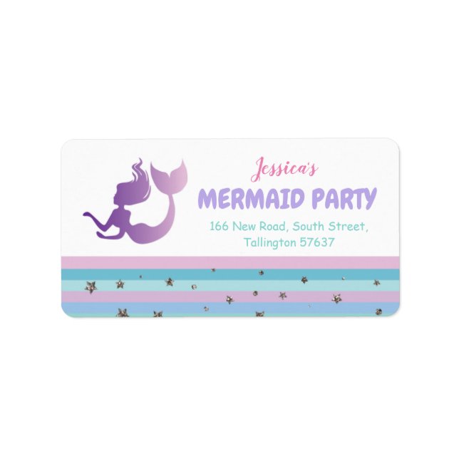 Étiquette Mermaid Anniversaire Parties scintillant d'or Étiq (Devant)