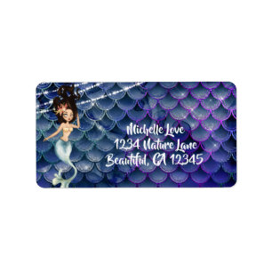 Étiquette Mermaid en bleu ~ Sparkling Under the Sea Adresse 