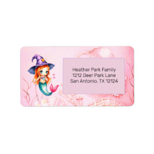 Étiquette Mermaid en sorcière d'Halloween rose