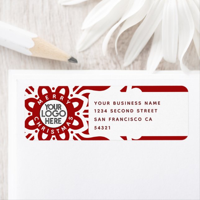 Étiquette  Merry Christmas Business Logo Snowflake Red (En situation)