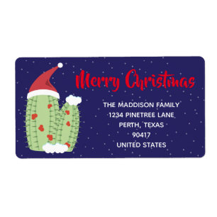 Étiquette Merry Christmas Holiday Cacti Cactus Address Label