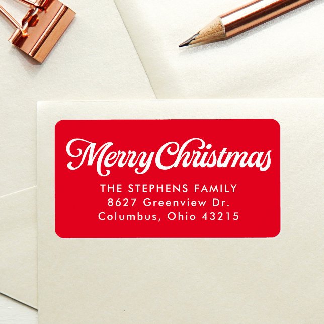 Étiquette Merry Christmas simple red return address (Créateur téléchargé)