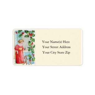 Étiquette Merry Xmas Girl Vintage Address Label