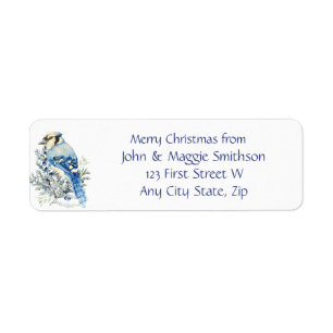 Étiquette Message de Noël Blue Jay Oiseau Faune Art