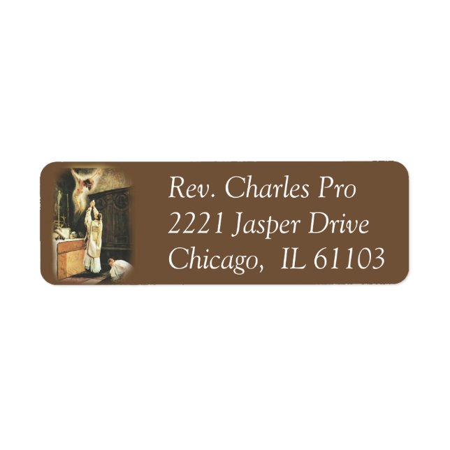 Étiquette Messe traditionnelle avec prêtre et autel garçon (Devant)