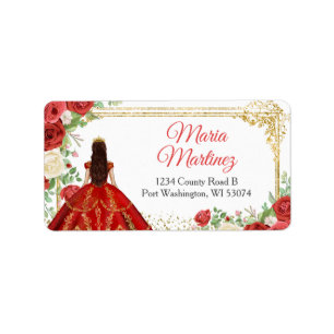 Étiquette Mexicaine Red Roses Princess Quinceanera Adresse
