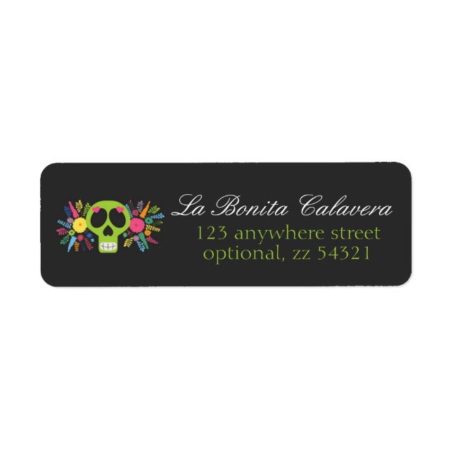 Étiquette Mexique Calavera Crâne à sucre Floral Adresse de r (Devant)